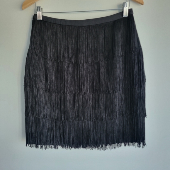 NWOT Lauren Ralph Lauren Tiered Fringe Black Skirt Size 4 - Picture 6 of 11